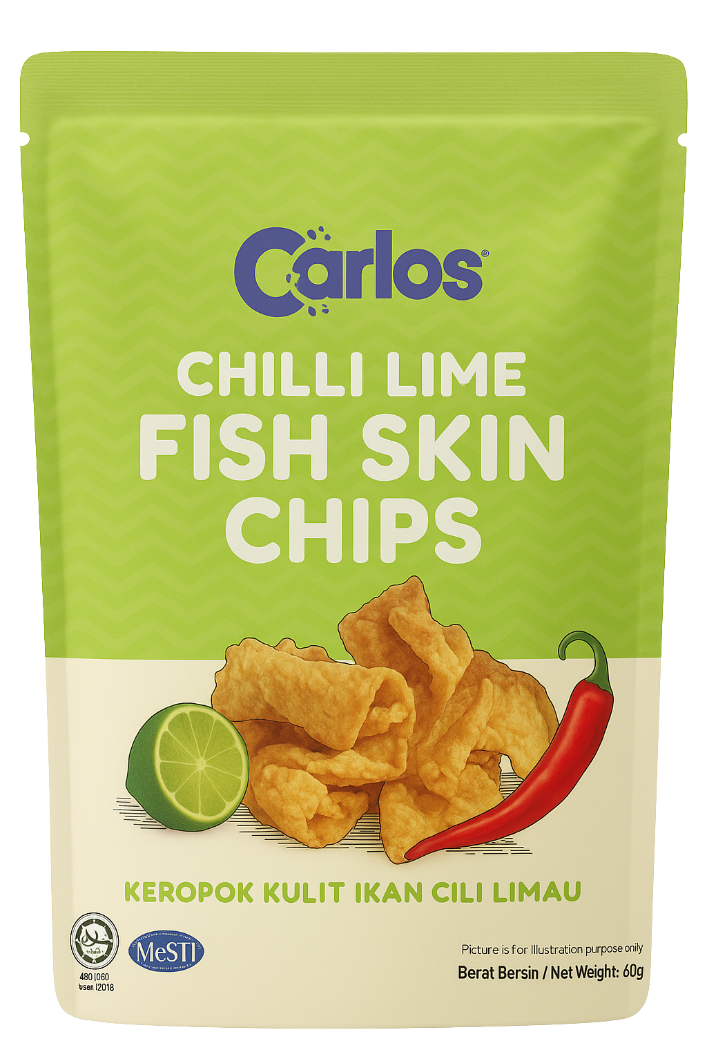 Chili Lime Fish Skin Chips 60g | Keropok Kulit Ikan Pedas